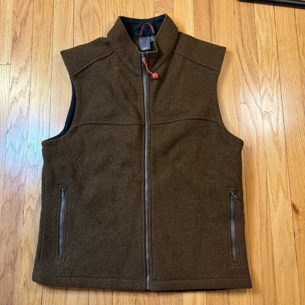 Ibex Merino Wool Full Zip Vest Mens Size Large Brown Gorpcore Hiking Breathable